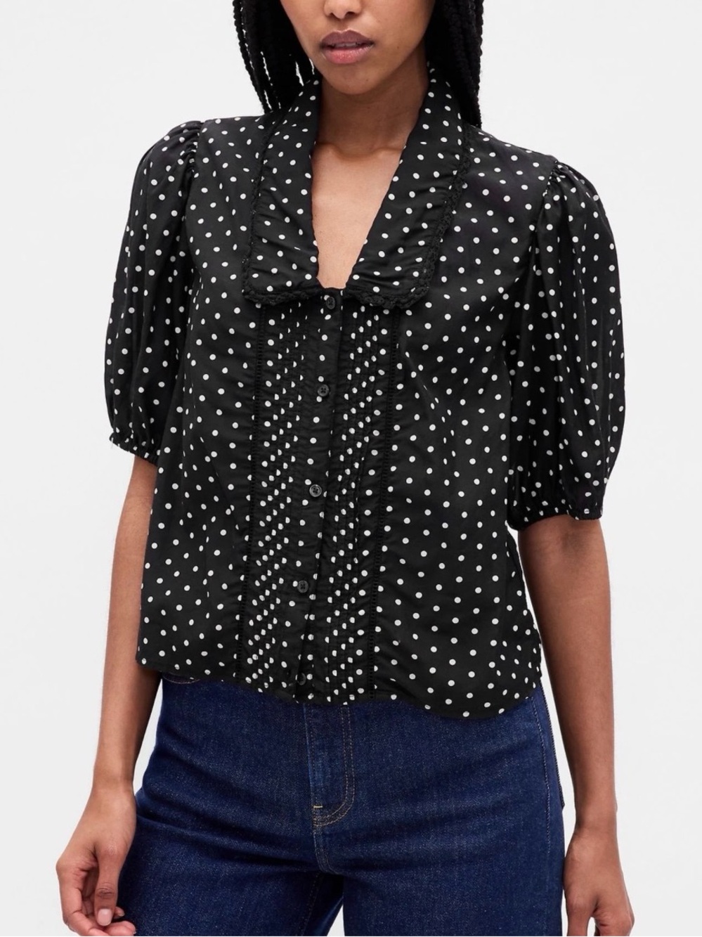 Gap Puff-Sleeve Collared Blouse in size M